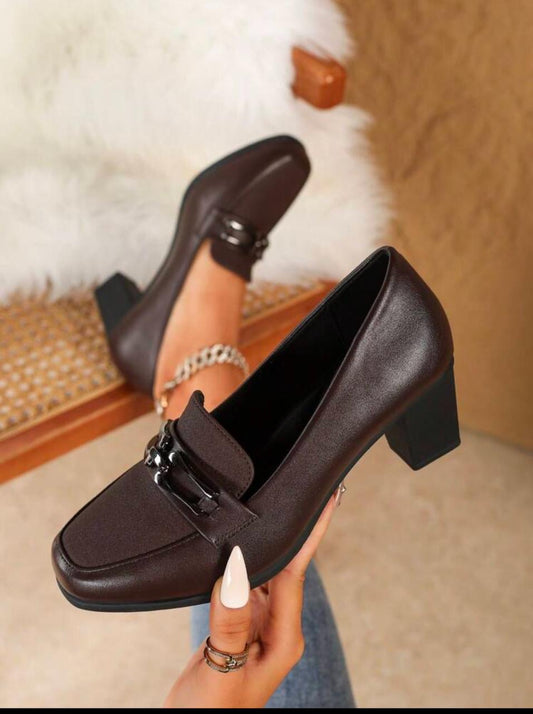 Women's Block Heel High Heel Black Versatile Fashion British Style Square Toe Work Shoes