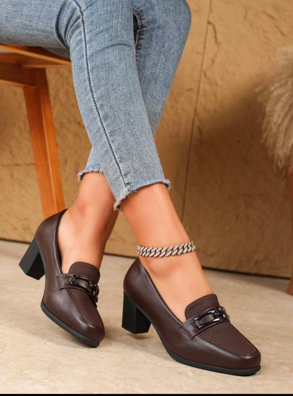 Elite Brown- Women's Block Heel High Heel Black Versatile Fashion British Style Square Toe Work Shoes