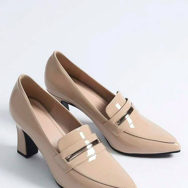 Ony- Women Minimalist Loafers, Artificial Patent Leather Point Toe Chunky Heeled Elegant Pumps