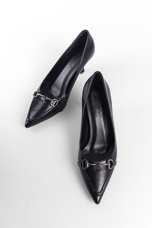 Serenity - Turkish Capone Pointed Toe Patent Leather Detailed Mid Heel Woman Shoes