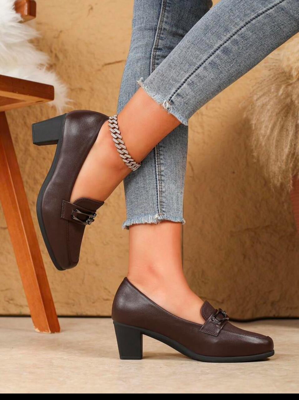 Elite Brown- Women's Block Heel High Heel Black Versatile Fashion British Style Square Toe Work Shoes